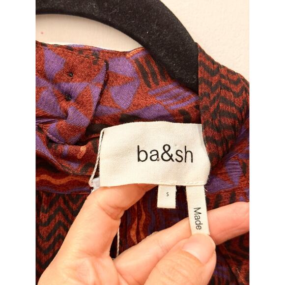 Ba&Sh Macha Silk Sheer Sleeve Asymmetric Tiered Ruffle Hem Midi Dress Burgundy 6 - Picture 4 of 5